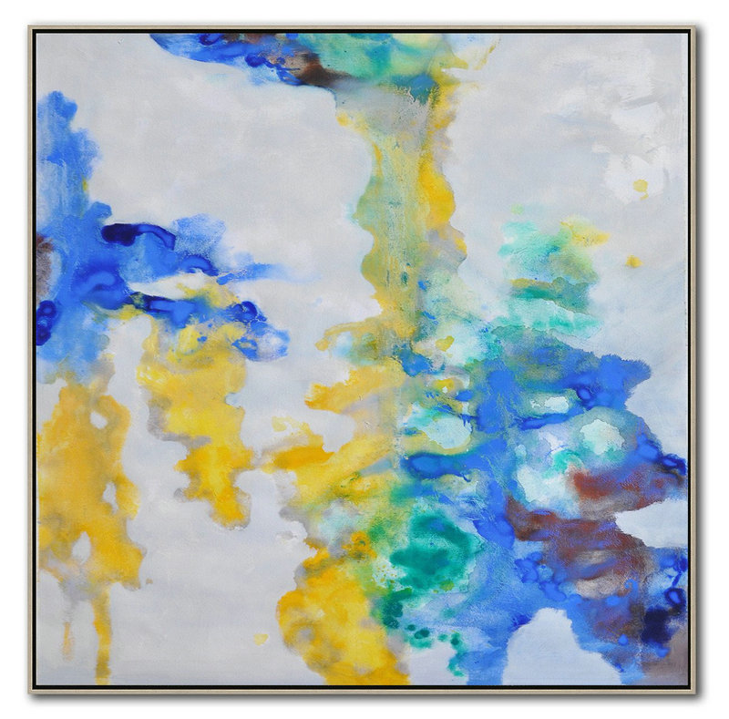 Large Abstract Art Handmade Painting,Oversized Contemporary Oil Painting,Huge Abstract Canvas Art,Gray,Yellow,Green,Blue.etc